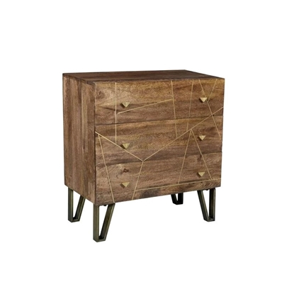 Picture of Crestview Collection 3-Drawer Wood Brass Inlay Chest in Light Brown