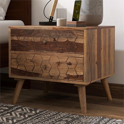 Picture of Furniture of America Buez Rustic Wood 2-Drawer Nightstand in Natural Oak