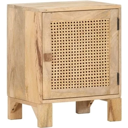 Picture of Bedside Cabinet 40x30x50 cm Solid Mango Wood and Natural Cane - Brown