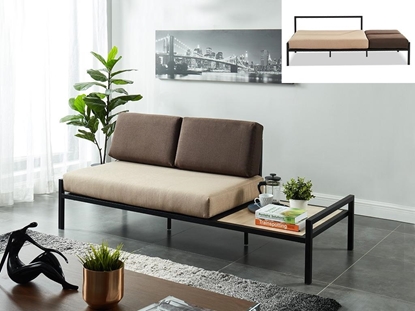 Picture of 2 seater fabric sofa bed with integrated coffee table Beige and gray - BALEA