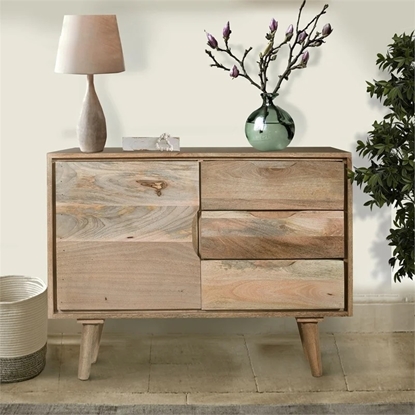 Picture of 3 Drawer Mango Wood Sideboard Cabinet with 1 Door in Oak Brown