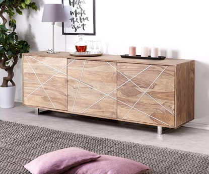 Picture of Sheesham natural 175 cm with 3 doors, stainless steel design sideboard