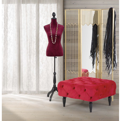 Picture of Pouf puff upholstered in burgundy velvet for interior glamor BRIGITTE