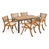 Picture of Noble House Bellmill 7 Piece Outdoor Acacia Wood and Iron Dining Set in Teak