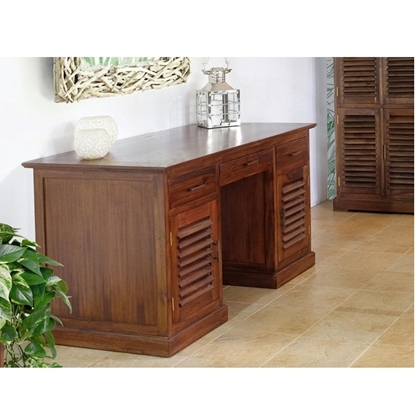 Picture of Desk with 3 drawers and 2 doors in solid Teak - BALI II