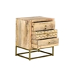 Picture of ALIX vintage style bedside table - 3 drawers - Mango wood and golden metal