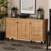 Picture of Brown Finished Wood 3-Door Shoe Cabinet