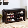 Picture of Leatherette Padded Wooden Shoe Rack Bench with 6 Compartments, Brown