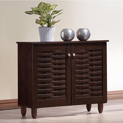 Picture of Modern and Contemporary 2-Door Dark Brown Wooden Entryway Shoes Storage Cabinet