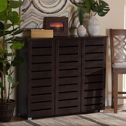 Picture of Modern and Contemporary 3-Door Dark Brown Wooden Entryway Shoes Storage Cabinet