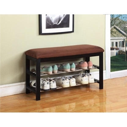 Picture of Shoe Bench and Organizer, Dark Brown Microfiber & Black Wood