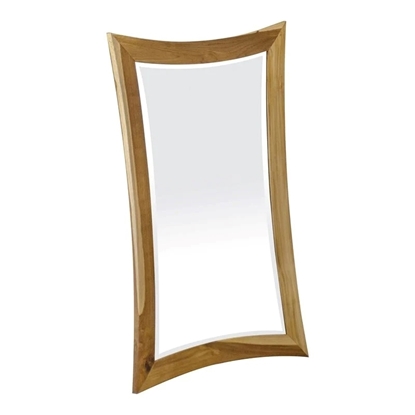 Picture of HomeRoots 24" Curves Modern Solid Teak Wood Wall Mirror in Natural Brown