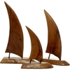 Picture of Leeds & Co 19.7"H x 3.85"W Brown Teak Wood Sail Boat Sculpture (Set of 3)
