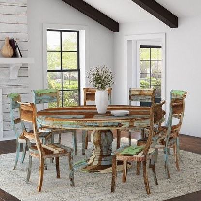 Picture of Rustic Reclaimed Wood Round Pedestal Dining Table