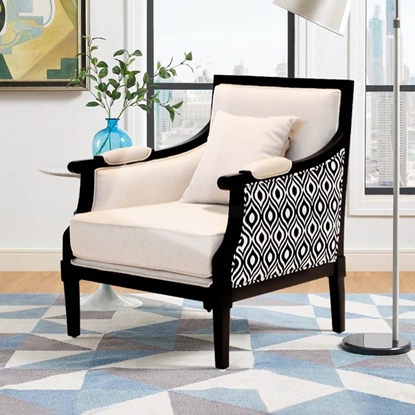 Picture of Black and White Sheesham Wood Upholstered Accent Armchair