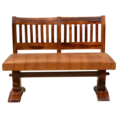 Picture of Solid Wood & Leather Trestle Upholstered Bench