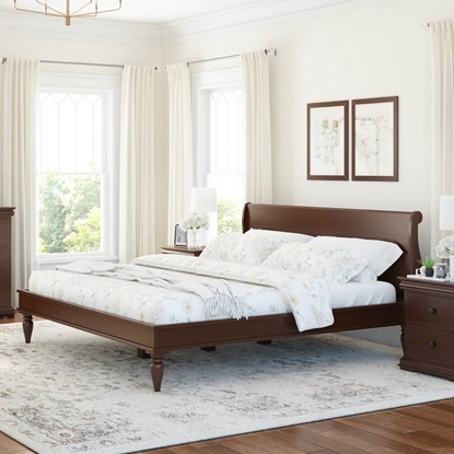 Picture of Classic Sleigh Style Handcrafted Sheesham Wood Low Platform Bed