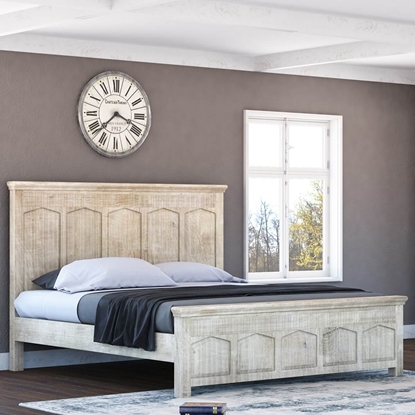 Picture of Mission Winter White Farmhouse Platform Bed Frame w High Headboard