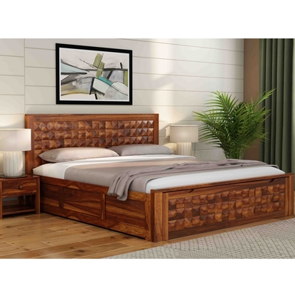 Picture of Keaton Solid Wood King Size Drawer And Box Storage Bed In Brown Finish