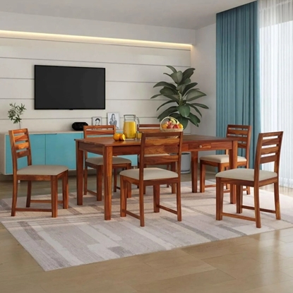 Picture of Fonteyn Rosewood 6 Seater Dining Table With Set Of 6 Chairs In Teak Finish