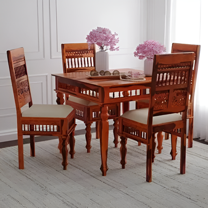 Picture of Reeves Rosewood 4 Seater Dining Table With Set Of 4 Chairs In Honey Oak Finish