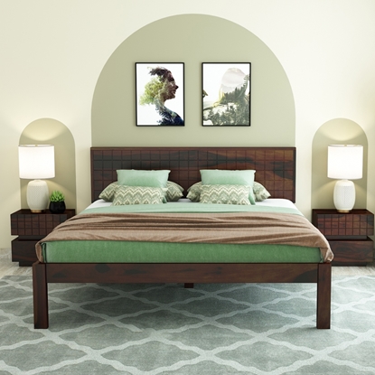 Picture of Esra Solid Wood Queen Size Bed In Walnut Finish