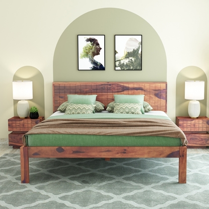 Picture of Esra Solid Wood Queen Size Bed In Teak Finish